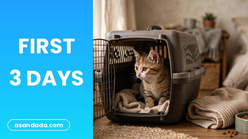 A new cat exploring a quiet safe room, first 3 days 3-3-3 rule guide