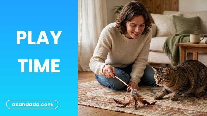 A person playing with a cat using a wand toy, how to play with your cat properly