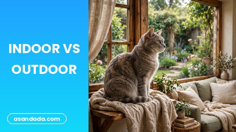 A cat sitting by a window looking outside, indoor vs outdoor cats pros and cons
